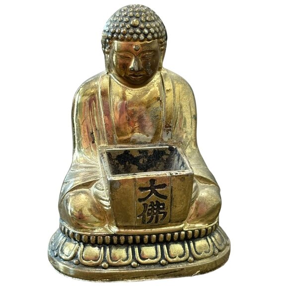 Vintage Brass Buddha Incense Holder With Intricate Detailing & Engraved Symbol - Picture 5 of 7